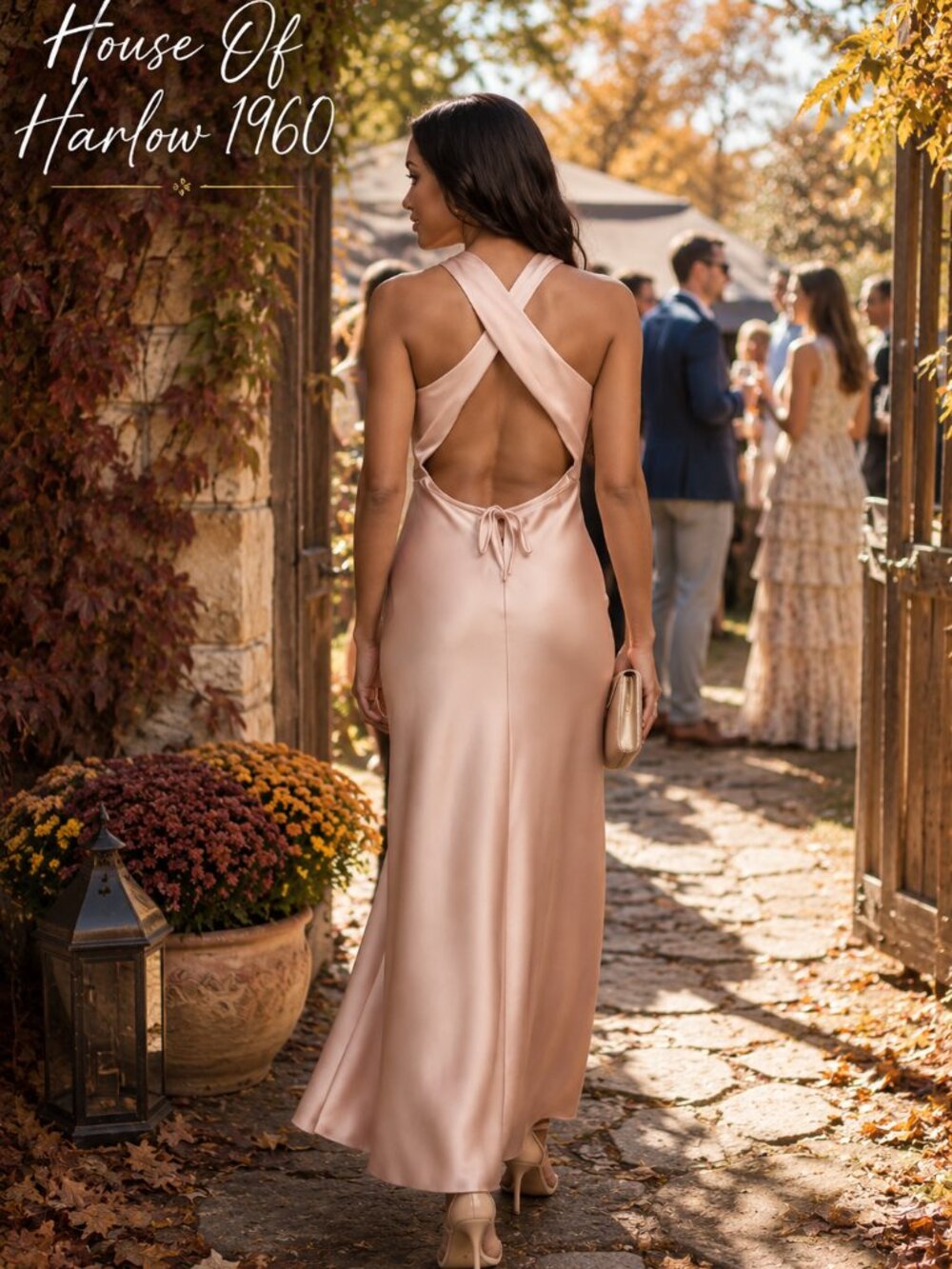 new House Of Harlow 1960 Satin Slip Maxi Dress in Blush 1T6 3M4 268